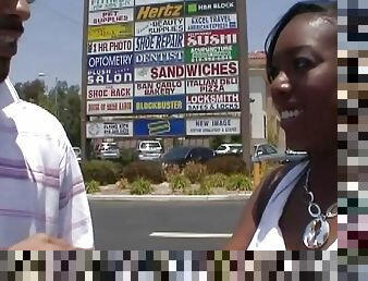 Dark skin ebony girl picked up in a parking lot