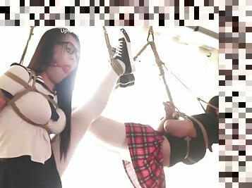 asiatique, bdsm, sexe-de-groupe, fétiche, bâillonnement, chinoise, bondage, brunette