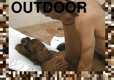 Outdoor action with a perfect ebony slut