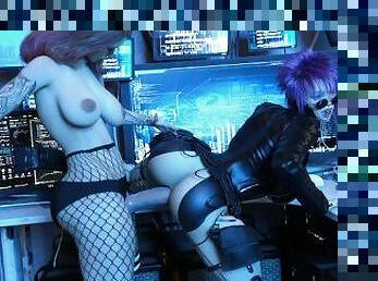 Gia and Carolyne sex in cyberpunk city - Futa Animation