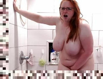 BBW redhead on live webcam masturbating, oil tits, shower, cum - old cam show from chaturbate