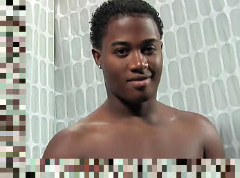 Solo black cock masturbation in shower
