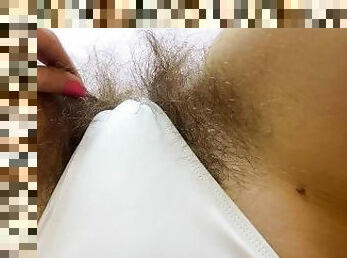 peluda, coño-pussy, amateur, casero, bragas, fetichista, a-solas, de-cerca, blanca