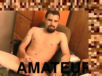 Bearded and hung amateur Dick Hardy watches porn while jerking off.