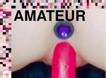 masturbation, amatör, anal, tonåring, leksak, ritt, dildo, ensam, små-bröst