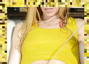 Wetlook in yellow top and panties in bathroom. Wetlook shower. Wet yellow underwear. Part 2