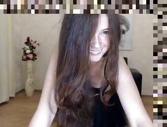 Cute 18 year old brunette with perfect body dancing on webcam