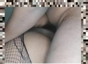 cul, orgasme, chatte-pussy, amateur, anal, ébène, ejaculation-interne, belle-femme-ronde, bas, résille