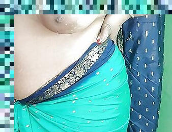 Indian horny mom Striping in green sharee and showing her pussy closeup