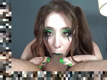 Big Titty Goth Bitch With Green Lipstick & Makeup Gets Cum Shot Directly Into Her Stomach! 7 Min