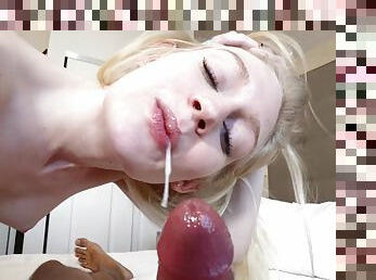 amatör, brudar, avsugning, cumshot, blandade-raser, hemmagjord, svart, pov, sprut, blond