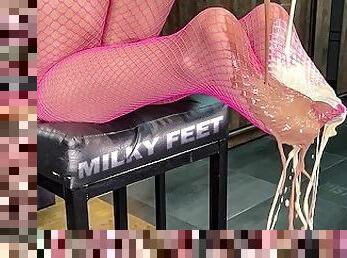 Milk Pouring On My Sexy Nylon Feet In The Pink Fishnets