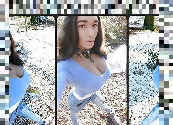 Cute crossdresser cold winter walk in nature