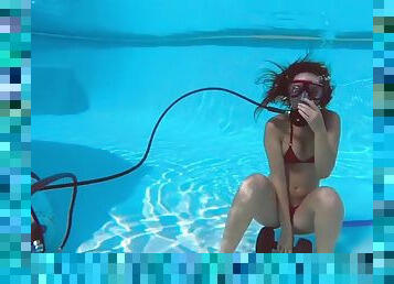 Lana Tanga in red lingerie masturbates underwater