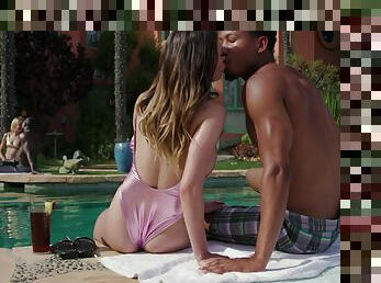 Loud black sex by the pool in energized foursome interracial