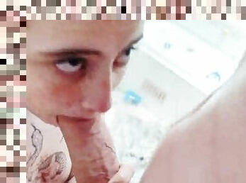 Shower Blowjob By Tattooed Redhead