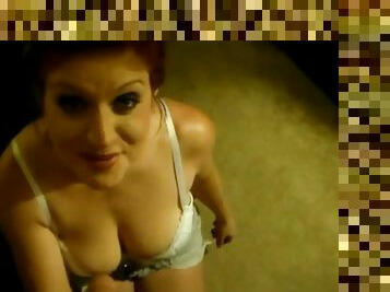 Big tit redhead sucks, fucks, gets facial