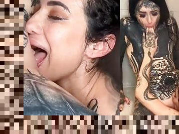 bañando, tetas-grandes, pezones, coño-pussy, amateur, lesbiana, besando, tetas, ducha, gótico