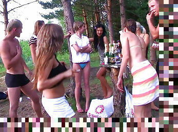 Hardcore outdoor student gangbang with cum-swapping