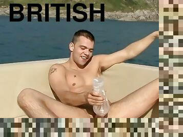 British jock with big cock Matt Brookes masturbates outdoors with fleshlight