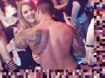 Horny ladies giving nice blowjobs to handsome guys in the nightclub