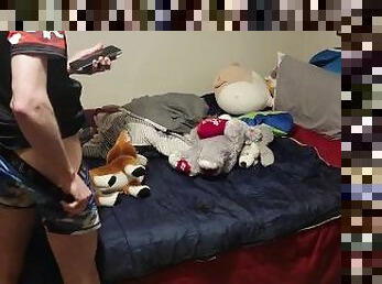 Pup Uses Plushie and Watches Porn