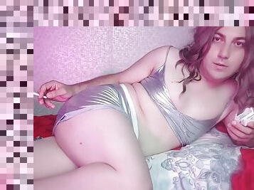 SMOKING Sexy MERMAID Femboy Bedroom Sexy Hot Blonde Cute Crossdresser Striptease White Body Hot Thighs Small Cock