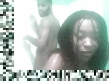 Homemade blowjob in the shower for a black dude