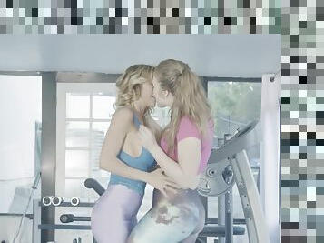 Lena Paul and Alexis Fawx make love in the gym