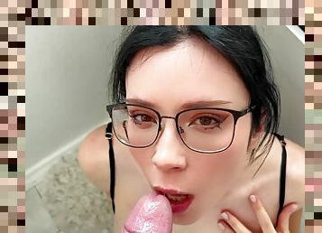 Rough Facefuck and Cum on Face of a Young Busty Brunette in Glasses POV - Homemade