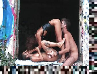 Acrobatic Ffm Threesome In An Abandoned Building
