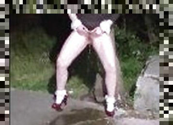 Public piss in red high heels
