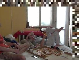 amatör, kändis, par, blond, kul, pizza