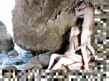 Amazing French Blonde Milf Double Penetrated At The Beach