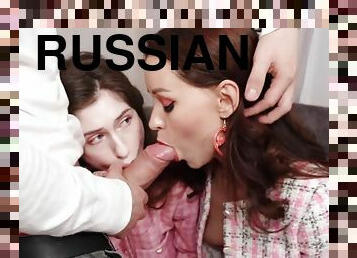 Russian horny teens threesome sex