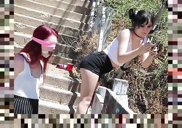 Sexy Redhead And Hot Brunette Get Fucked Outdoors