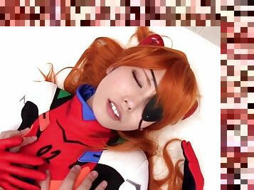 Japanese cosplay redhead cocksucks before sex