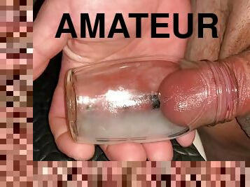 Small penis cums in a small bottle