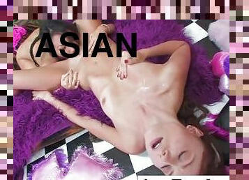 Gorgeous Asian with great tits loves licking box