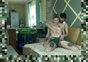 Step dad rough mouth and ass fuck his smooth twink stepson on the couch