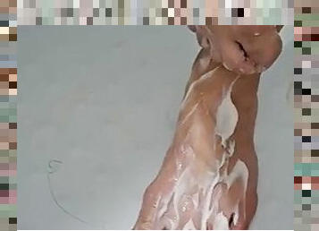 Foot fetish in wet socks in the shower