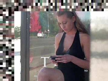 Lizzy London is texting sms on the hidden camera