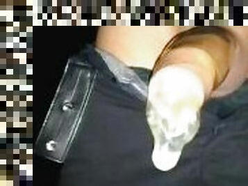 Jerk off with used condom from straight friend outdoor