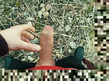 Twink testicles movements in outdoor - fast motion vid and pulsating orgasm