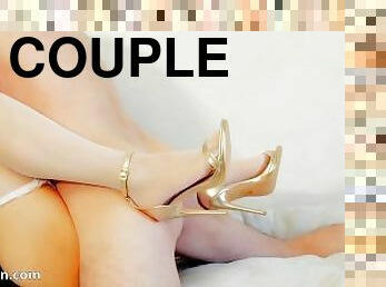 asiatique, orgasme, amateur, couple, bas, fétiche, blanc, en-nylon, talons-hauts, cuir