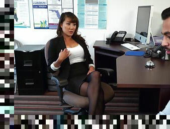 asiatique, gros-nichons, bureau-office, fellation, interracial, milf, pornstar, bas, cunilingus