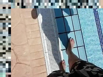 Foot fetish from swimming boy
