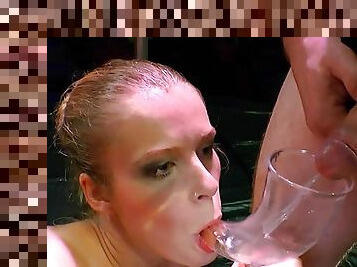 Slutty blonde looks nice with piss on her face