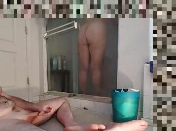 Cuckold Masturbates to Hotwife in Shower