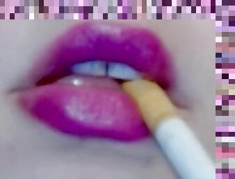 Purple Lipstick Smoking with Black latex gloves ( FAN VIDEO ) special thanks!